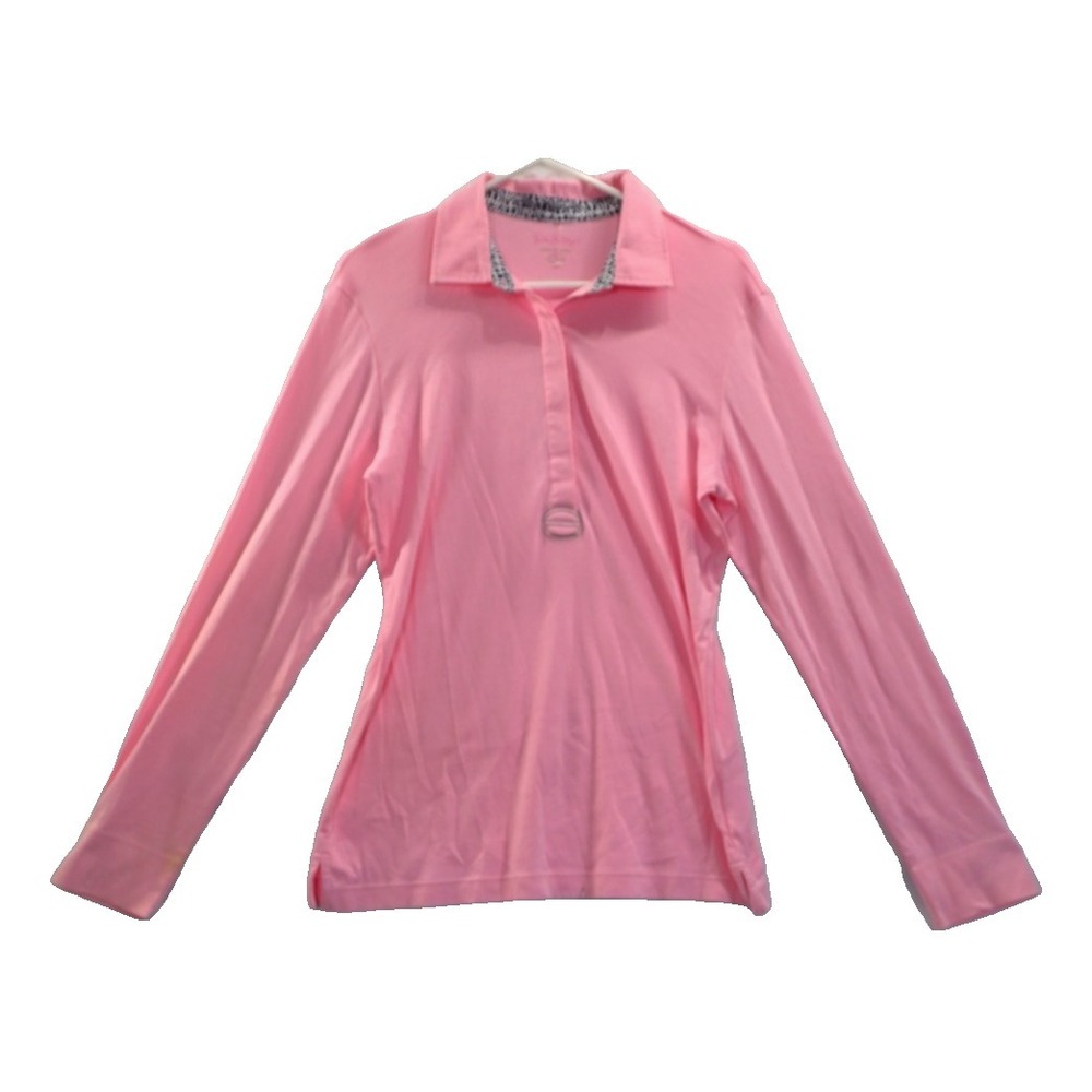 Lilly Pulitzer Pink Polo Shirt 100% Cotton Womens L Pima Long Sleeve Top Preppy
